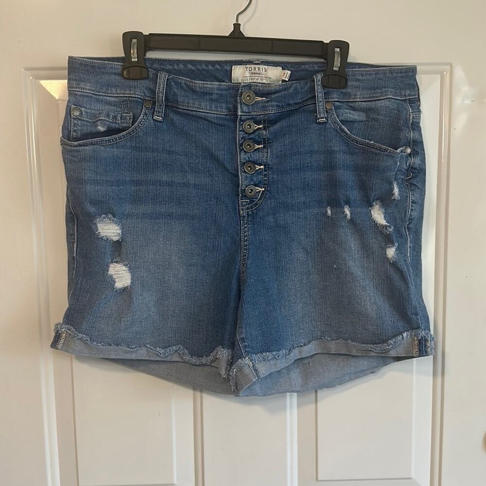 Torrid High Waist Distressed Denim Shorts - Blue